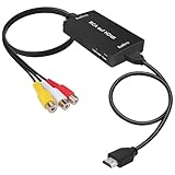 uhddadi RCA auf HDMI Konverter, 1080P Composite CVBS AV zu HDMI Video Audio Konverter Adapter mit HDMI-Kabel für PS2/Xbox/SNES/ N64/ VHS/VCR Videorecorder DVD, Unterstützt PAL/NTSC（Schwarz）