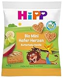 HiPP Mini Hafer-Herzen Butterkeks-Vanille (12 x 40g), ab 1 Jahr, Bio Riegelsnack in Herzform, mit hohem Getreide- und Ballaststoffanteil, Süße nur aus Früchten, in bester Bio-Qualität