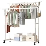 Independent Doppelpfosten Rollkleiderständer Schwerlast Tragbarer Wäscheständer mit Ablagen Hohe Speicherkapazität Ideal für Eingänge Schlafzimmer Flur und Balkon