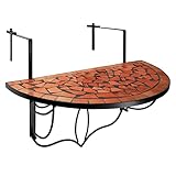 GreenYard® Balkontisch Halbrund | 76 x 38 cm | mediterraner Look | Hängetisch aus Keramik | 15 kg Belastbarkeit | Wetterbeständig | Mosaik Muster | für Balkon und Terrasse