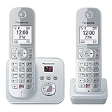 Panasonic KX-TG6862GS Schnurlostelefon mit 2 Mobilteilen und Anrufbeantworter (Bis zu 1.000 Telefonnummern sperren, übersichtliche Schriftgröße, lauter Hörer, Voll-Duplex Freisprechen) perl-silber