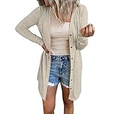 Generisch Strickjacken?Pullover & Strickjacken für Damen Leichte Lang mit Taschen und Knöpfen Strickmantel Long Elegant Cardigan Sommer Schulterjacke Top Dünne Mantel Khaki L