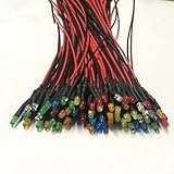 12 V LED Leuchtdioden vorverdrahtet, 3 mm, mehrfarbige Kontrollleuchten für Heimwerker, Handwerk, Signalblinker, Spielzeugautos (100 Stück)