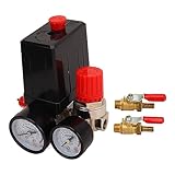 Druckschalter für Kompressor, Luftkompressor Druckschalter 0-180PSI, Messing & Edelstahl, inkl. Kugelventil - Energieeffizient, Präzise Steuerung, für Luftkompressoren & Sc