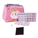 F Fityle Antikes chinesisches Mahjong-Set, traditionelles Mahjong-Spiel, klassische Fliesenspiele, Gehirnaktivitäten, Spiel, Reisen, Mahjong-Set für Familien, ROSA