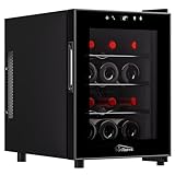 Tronitechnik® Weinkühlschrank Bordeaux, Minibar, Mini-Kühlschrank, Getränkekühlschrank 31 Liter, 12 Flaschen, Weinkühler mit LED Licht & Einschübe freistehend