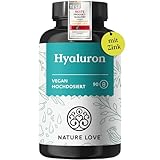 NATURE LOVE® Hyaluron Kapseln mit Zink - Hochdosiert mit 500mg - für Haut, Haare & Nägel - 90 Hyaluronsäure Kapseln - Vegan, Laborgeprüft, ohne unerwünschte Zusätze & in Deutschland produziert