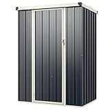 COSTWAY Gartenhaus Metall, Geräteschuppen mit Pultdach & abschließbarer Tür & Schloss, 117 x 89 x 162 cm Garten Schuppen Outdoor, Gerätehaus wetterfest für Garten, Rasen, Grau