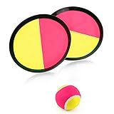 HONGECB Klettballspiel Catch Ball Set, Klettball Ballfangspiel, Strandspielzeug Klettball, Catchball Klettspiel, Klettball Set mit 2 Paddel und 1 Bälle, für Kinder Erwachsene, Gelb Rot