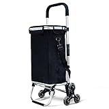 VOUNOT Aluminium Einkaufstrolley Treppensteiger, Trolly Einkaufswagen Klappbar, Hackenporsche mit 6 Räder und Kühlfach, Wasserdicht, 50L, Schwarz