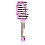 Haarbürste ohne Ziepen, Extensions Bürste mit Aufhängeloch Damen, Haarbürste Wildschweinborsten für trockenes/nasses/lockiges/glattes Haare, Pink