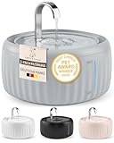 PrettyPaw Katzenbrunnen Aqua Flow Pro [NEUEINFÜHRUNG] Super leiser, BPA-freier 3L Trinkbrunnen für Katze mit LED und Aktivkohlefilter I Leicht zu reinigender Katzen Trinkbrunnen I Aqua Flow (Grau)