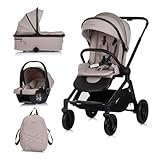 Chipolino Kombikinderwagen Magnum 3 in 1 Babywanne Sportsitz i-Size Babyschale, Farbe:beige