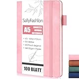 SALLYFASHION Notizbuch A5 Liniert, 200 Seiten Hardcover Tagebuch Notizblock Premium 80g/m² Papier Quadratisch mit Gummibandm für Notizen Planung Studium Reisen Skizzen Projekte (Rosa)