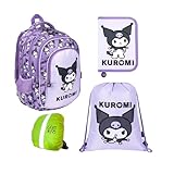 St. Majewski - Schulranzen für Jungen und Mädchen, 4er-Set - Schul-Rucksack für Kinder mit Federmäppchen - Schuhbeutel und Regenschutz - Kuromi Motiv