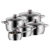 WMF Quality One Topfset Induktion 5-teilig, Kochtopf Set mit Glasdeckel, Cromargan Edelstahl poliert, Induktions Töpfe Set unbeschichtet, Dampföffnung, für alle Herdarten geeignet