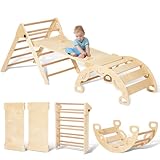 Giant bean 5-in-1 Montessori Kletterdreieck mit Kletterbogen und Rutsche, Holzdreieck für Kleinkinder ab 2-5, Indoor Kletterspielzeug, Hellbraunmit, M