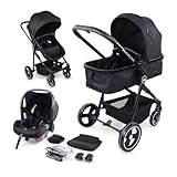 Mobiclinic® Kids, Kinderwagen + Babywanne+ Autositz, 3 in 1, Darky, I-Size-Norm, Klappbar, Moskitonetz, Fußsack und Regenschutz, UV50+ Filter, Einhandbedienung, Korb, Feststellbremse, Bis 13 kg