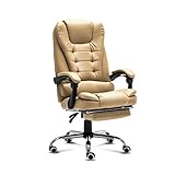 SdaryWare Bürostühle Ergonomischer Chefsessel, PU-Leder, Drehbarer Schreibtischstuhl, Höhenverstellbar, Hochlehner, Liegestuhl mit gepolsterter Armlehne und Fußstütze, B,Beige
