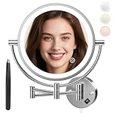Auxmir Kosmetikspiegel mit LED Beleuchtung 1X/30X Vergrößerung, Dimmbarer Schminkspiegel mit Touchschalter, 3 Farbe Einstellbar, Rasierspiegel Wandmontage für Badezimmer, Spa und Hotel