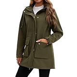 MJGkhiy Regenjacke für Damen, winddicht, Trenchcool, Trekking, lange Windjacke, Regenjacke mit Kapuze, Übergröße, leicht, wasserdichte Jacken, Sport, Camping, Softshell Laufen, Outdoorjacke, grün, XXL