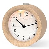 aboveClock Wecker Analog Ohne Ticken, Wecker Holz mit Snooze, Nachttisch Tischuhr mit Nachtlicht, Retro Wecker Analog Batteriebetriebe（1*AA-Batterie benötig - Naturholz in Hellbraun