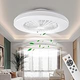 BKZO Moderne LED-Deckenleuchte mit Ventilator, Deckenventilator mit Lampe, 24 Ventilationsgeschwindigkeiten, stufenlos dimmbares Licht für Wohnzimmer, Schlafzimmer, Büro, 3000-5500 K, (weißer 48CM)