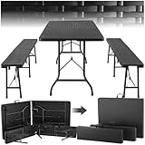 tectake® 3-teiliges Gartenmöbel Set, klappbarer Campingtisch mit 2X Bierbank, Balkonmöbel, Garten oder Terrassentisch Set, Bierzeltgarnitur, mit Tragegriffen, 180cm lang (schwarz)