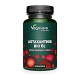 Bio Astaxanthin hochdosiert | Natürlicher Rohstoff aus der EU – schonende CO2-Extraktion | Vegan | Alge + Olivenöl | Laborgeprüft | 60 Kapseln | Deutsche Produktion von Vegavero®