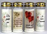 Grablichtkerze 4er Set mit 21x7,5 cm und ca. 7 Tage Brenndauer | Grabkerze mit Motiv und Spruch | Trauerkerze mit Foto und Spruch | 4104