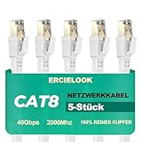 Ercielook Lan Kabel 0,75m-5 Stück - Hochgeschwindigkeits-Cat8-Netzwerkkabel für den Außen- und Innenbereich, 40 Gbit/s mit vergoldetem RJ45-Stecker, wetterfest, UV-beständig für Router/Gaming/Modem