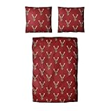 Traumschloss Classic Microfaser Flanell Bettwäsche, Hirsch, Muster, rot, 135x200 & 80x80, 100% Polyester, wärmend & kuschelig, mit Reißverschluss bestehend aus Kissen und Bettbezug