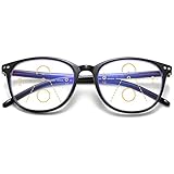 KOOSUFA Gleitsichtbrille Progressive Multifokus Lesebrille Damen Herren Anti-Blaulicht Sehhilfe Retro Lesehilfe Anti Müdigkeit Brille 1,0 1,5 2,0 2,5 3,0 3,5 4,0 Schwarz, 1.5