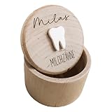 Milchzahndose Zahndose aus Holz - mit Namen personalisiert - hochwertig graviert - tolle Erinnerung an die ersten Zähnchen - 3D Effekt durch weißen Zahn aus Acryl
