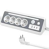 1.5M Steckdosenleiste mit USB & 2 Type-C, 4 Fach Ecksteckdose Mehrfachsteckdose mit LED, Steckerleiste Überspannungsschutz 3680W 16A, 90° Mehrfachstecker mit Schalter, für Küche Büro