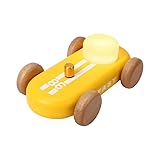 ACMHNC Rennwagen Nachtlicht Kinder aus Naturholz - Kart Nachtlampe mit 7 Farben & Dimmer, USB Aufladung, 1000mAk Akku, für Baby Kinderzimmer | Personalisiert Geschenk für Jungen Mädchen,Gelb