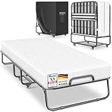 KESSER® Klappbett 200x90cm Gästebett inkl. Matratze aus Memory-Schaum & Rollen | faltbares Reisebett mit Metallrahmen für Erwachsene belastbar bis 250kg | Metallbett mit Schaumstoffmatratze & Cover
