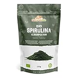 Spirulina Pulver Bio 100g. Natürliches und rohes Spirulina-Algen Pulver. Vegan und rein. In Indien in Tamil Nadu kultiviert. Ideal für Getränke, Smoothies und Rezepte.