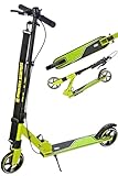 RAVEN Scooter Roller Tretroller Kickscooter für Kinder | klappbar | höhenverstellbar | Tragegurt (Epic Lime mit Handbremse, 145mm)