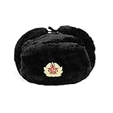 Heka Naturals Sowjetische Winterstilmütze | Kunstpelz Ushanka mit Ohrenklappen & Dekorativen Militärischem Pin - Perfekt für Lange, Kalte Winternächte, Vintage-Mode, Angeln & Ski-Hut, Geschenkidee