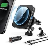 ESR 15W HaloLock Magnetisches Kabelloses Handyhalterung Ladegerät kompatibel mit MagSafe Autohalterung mit Ladefunktion und iPhone 16/15/14/13/12 Series, Galaxy S25 Series, mit 36W Auto Ladegerät