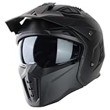 VINZ Kioto Jethelm / Streetfighter Helm | ECE 22.06 zugelassen | Motorradhelm | Rollerhelm mit Sonnenvisier / Sonnenblende | Jet Helm Mit abnehmbarem Kinnschutz - Matt Schwarz