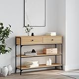 Qnhdfrt Konsolentisch Sonoma-Eiche Holzwerkstoff mit Metallrahmen 100x25x75 cm Stilvoller Beistelltisch mit Stauraum für Flur Wohnzimmer Eingangsbereich