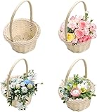 4 Stück Körbe Für Blumenmädchen - -Webkörbe Hochzeits-Blumenkorb | 10 X 12 Cm Herzförmiger Gewebter Korb Mit Griff | Kleine Weiden Rattan Korb Bespannt Herz Ablagekorb Osterkorb Partydekor