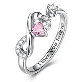 CRYSLOVE Unendlichkeit Ringe Für Frauen 925 Sterling Silber Infinity Geburtsstein Verstellbar Promise Verlobungsring Herz Zirkonia Trauringe Damenring,Damen Schmuck