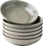 GBhome Steingut Suppenteller 22 cm, Tiefe Teller Set Für 6 Pers. Kratzfeste Pasta Teller Tief Groß Für Spülmaschine, Mikrowelle, Desret Salbei