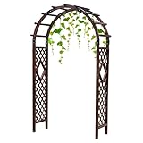 HFVUYAR Bogentür, Holzbogen, robuster Gartenbogen, Holzlaube, Gartenbogen, Toreingang, Pflanzenstütze, Rosenbogen für Kletterpflanzen, Ornament, Laube, Pergola/Braun, Rose/150 x 225 x 50 cm