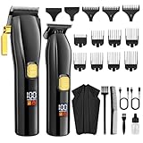 Profi Haarschneidemaschine und T-Klingen Trimmer Kit für Herren Schnurloser Barber Haarschneider, Präzisions Haartrimmer Bartschneider Barttrimmer Set für Männer Mit LED -Anzeige