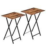HOOBRO Beistelltisch Klappbar, Kleiner tabletttisch, TV Tray 2er Set, klapptisch Snack Tisch Industriestil, Sofatisch für kleinen Raum, einfach montierbar, Dunkelbraun und Schwarz EBF25BZ01