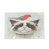 Cute Bird on Angry Cat Wood Jigsaw Puzzles Adult, Puzzle with Letters on Backack, Pretty Puzzles, Unique Puzzles for Adults